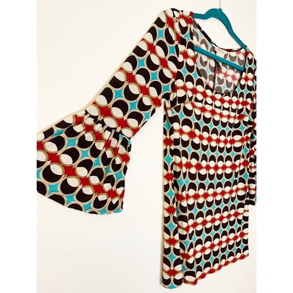 Speechless Retro Geometric Bell Sleeve Top Size Medium Y2K Mod Boho Stretch